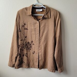 Vintage Erin London Women's Floral Embroidered Floral and Vine Beaded Faux Suede